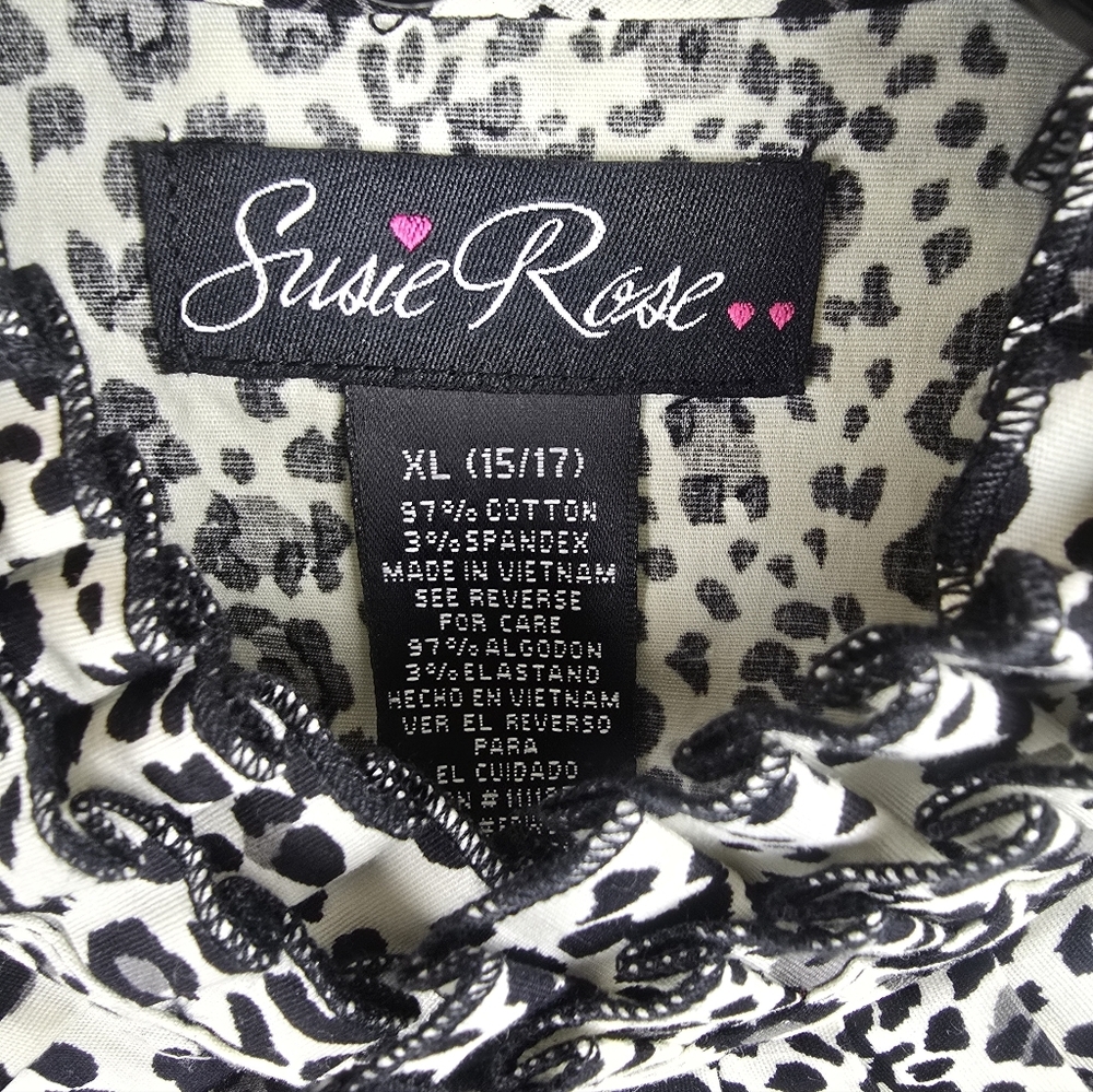 NWT Suzie Rose Black & White Leopard Print Sleeveless Cotton Shirt Sz 15/17 - Picture 3 of 7